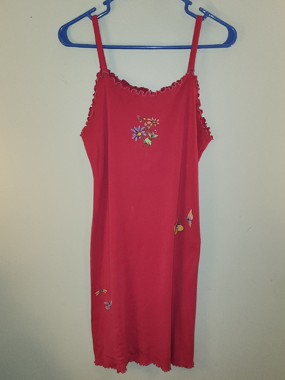 Vtg Basic Editions HotPink Ruffled Lettuce Hem Floral/Butterfly Dress Sz Med